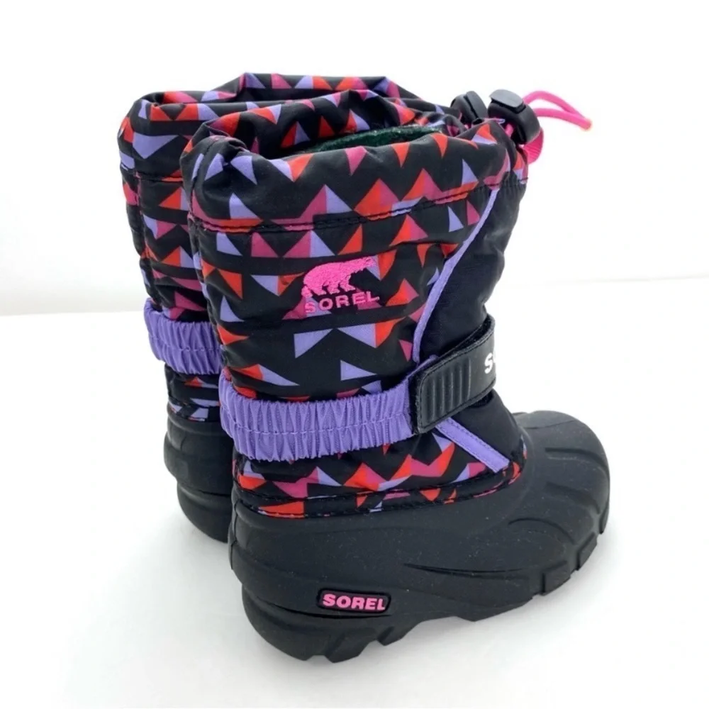 SOREL Youth Flurry Print Winter Snow Shell Boot in purple with Black 1755432010